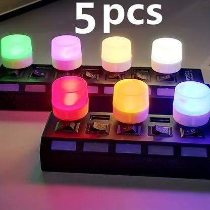 5-Pack USB Powered Night Lights made from plastic material with LED Tabletop Downlight for Bedroom, Energy Efficient Modern Style Solid Color Lamp, Eye-Care Soft Lighting Fantasy Theme, No Battery Required.