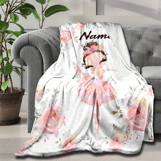 Personalized Polyester Blanket with Custom Ballet Dancer Name - Soft and Cozy Throw for Bed, Sofa, or Office Chair - Adorable Ballerina Design, Perfect for Christmas and Halloween Presents