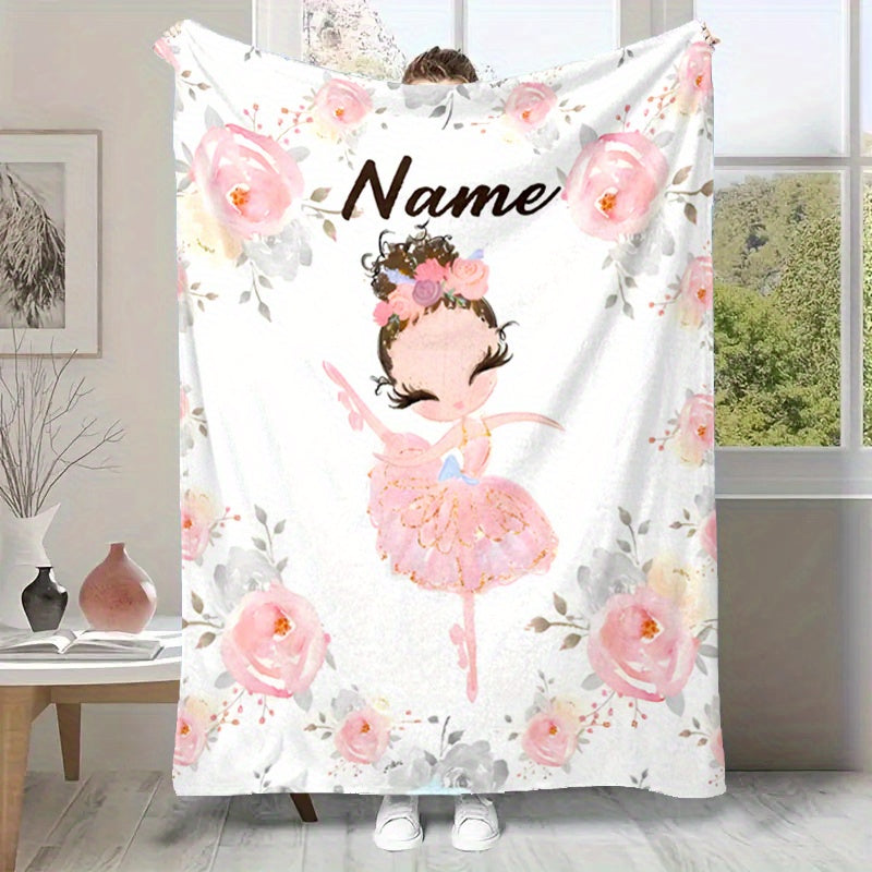 Personalized Polyester Blanket with Custom Ballet Dancer Name - Soft and Cozy Throw for Bed, Sofa, or Office Chair - Adorable Ballerina Design, Perfect for Christmas and Halloween Presents