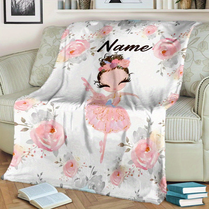 Personalized Polyester Blanket with Custom Ballet Dancer Name - Soft and Cozy Throw for Bed, Sofa, or Office Chair - Adorable Ballerina Design, Perfect for Christmas and Halloween Presents