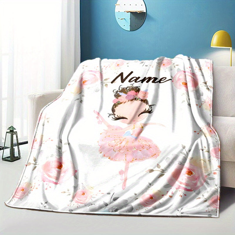 Personalized Polyester Blanket with Custom Ballet Dancer Name - Soft and Cozy Throw for Bed, Sofa, or Office Chair - Adorable Ballerina Design, Perfect for Christmas and Halloween Presents