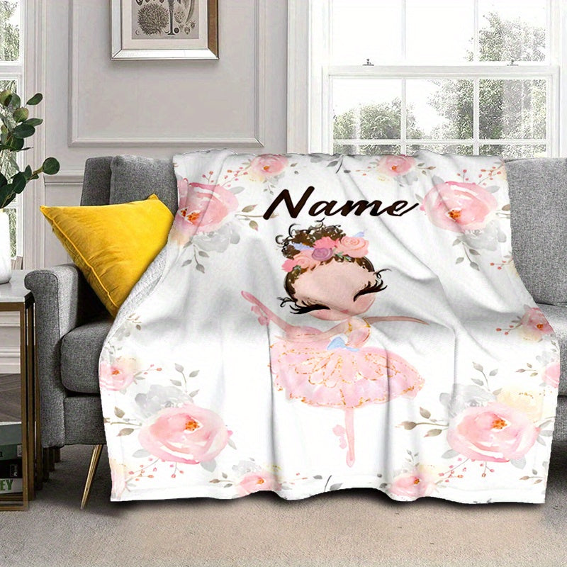 Personalized Polyester Blanket with Custom Ballet Dancer Name - Soft and Cozy Throw for Bed, Sofa, or Office Chair - Adorable Ballerina Design, Perfect for Christmas and Halloween Presents