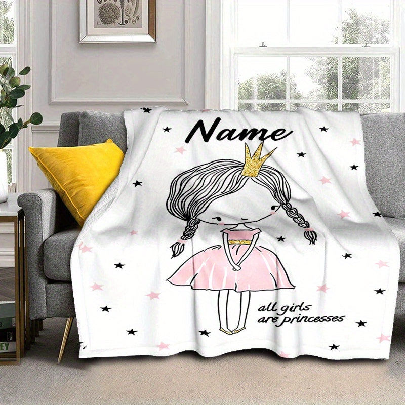 Personalized Soft Blanket with Custom Name Print featuring a Cute Princess Design - Perfect for Bed, Sofa, or Office Chair - Ideal Gift for Christmas or Halloween