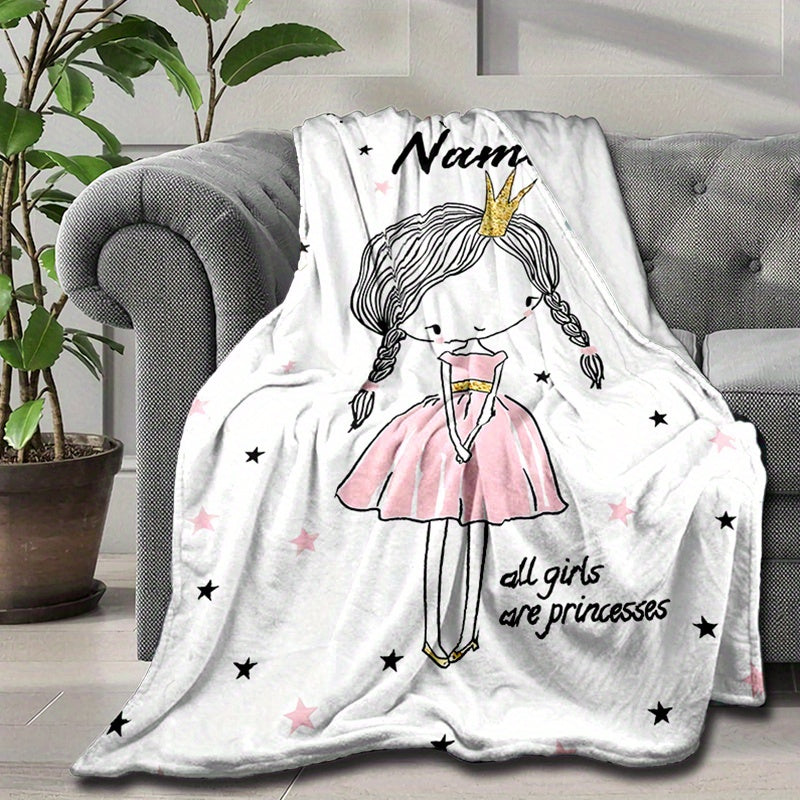 Personalized Soft Blanket with Custom Name Print featuring a Cute Princess Design - Perfect for Bed, Sofa, or Office Chair - Ideal Gift for Christmas or Halloween