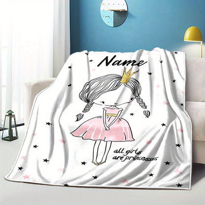 Personalized Soft Blanket with Custom Name Print featuring a Cute Princess Design - Perfect for Bed, Sofa, or Office Chair - Ideal Gift for Christmas or Halloween