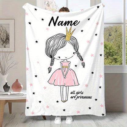 Personalized Soft Blanket with Custom Name Print featuring a Cute Princess Design - Perfect for Bed, Sofa, or Office Chair - Ideal Gift for Christmas or Halloween