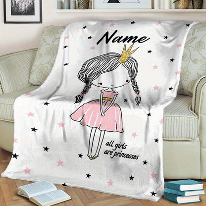 Personalized Soft Blanket with Custom Name Print featuring a Cute Princess Design - Perfect for Bed, Sofa, or Office Chair - Ideal Gift for Christmas or Halloween