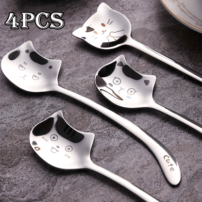 Long Tail Cat Stainless Steel Coffee Spoon featuring Cute Animal Print - Ideal for Coffee Enthusiasts