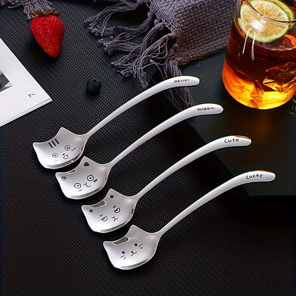 Durable stainless steel cat spoon with unique long handle design, perfect for coffee, tea, and dessert. Ideal as a birthday gift.