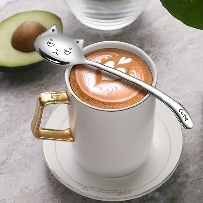 Durable stainless steel cat spoon with unique long handle design, perfect for coffee, tea, and dessert. Ideal as a birthday gift.