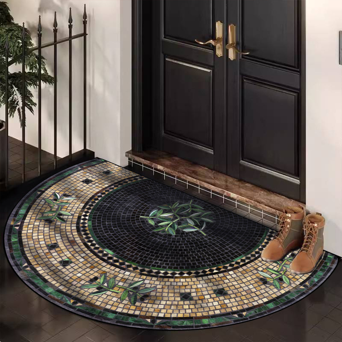 Welcome guests in style with our Retro Mosaic Tile Design Door Mat. This semicircular polyester mat is non-slip and dustproof, making it a great entry rug for any home. With a 6mm thickness, this elegant entrance floor carpet is perfect for adding a