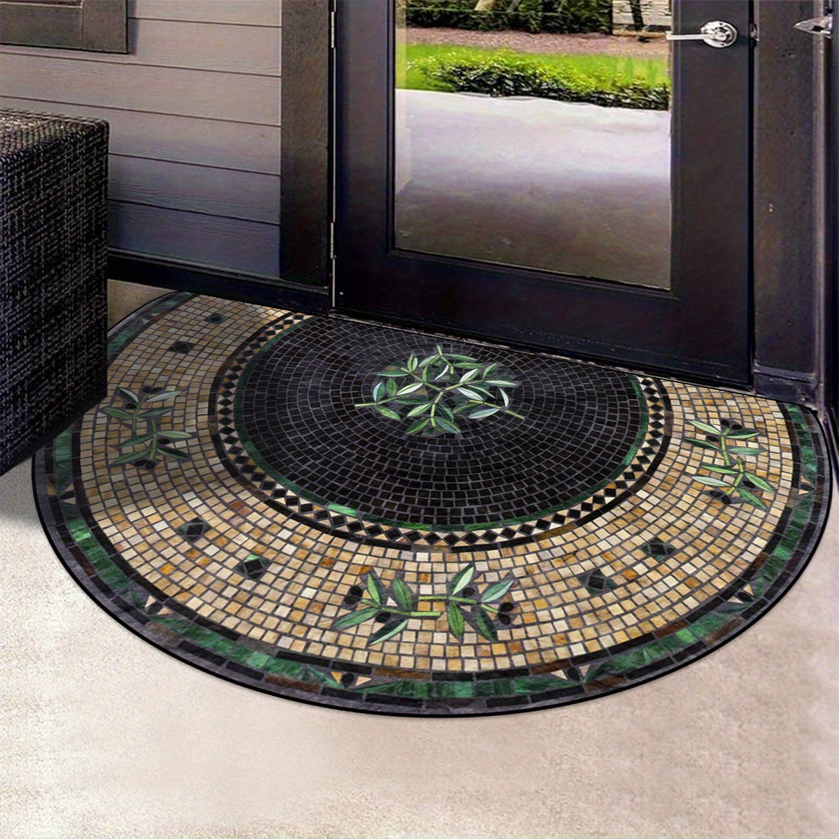 Welcome guests in style with our Retro Mosaic Tile Design Door Mat. This semicircular polyester mat is non-slip and dustproof, making it a great entry rug for any home. With a 6mm thickness, this elegant entrance floor carpet is perfect for adding a