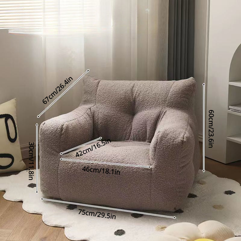 Chair made of soft lamb fabric with memory foam seat, sturdy nylon frame, teddy fabric cover. Suitable for both carpet and hard floors, perfect for relaxing in a game room. Easy to clean with wet wipes, no need for electricity.