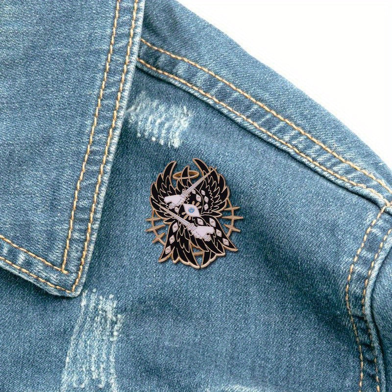 An elegant Gothic angel enamel pin with unique detailing, made of alloy in an irregular shape. This Christmas badge can be worn on collars, backpacks, hats, or coats as a striking accessory. A thoughtful and attention-grabbing gift option.