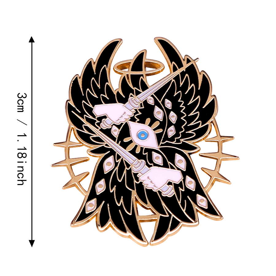 An elegant Gothic angel enamel pin with unique detailing, made of alloy in an irregular shape. This Christmas badge can be worn on collars, backpacks, hats, or coats as a striking accessory. A thoughtful and attention-grabbing gift option.