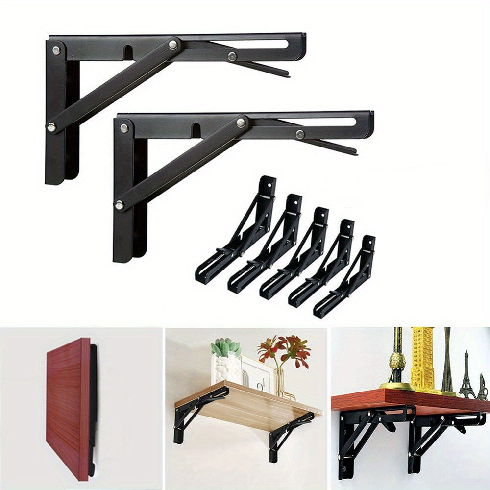 2 Heavy-Duty Folding Shelf Brackets, 90° Angle, High-Quality Carbon Steel, Wall Mounts for Home and Office Industrial Support.