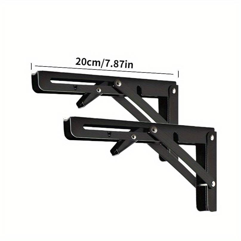 2 Heavy-Duty Folding Shelf Brackets, 90° Angle, High-Quality Carbon Steel, Wall Mounts for Home and Office Industrial Support.