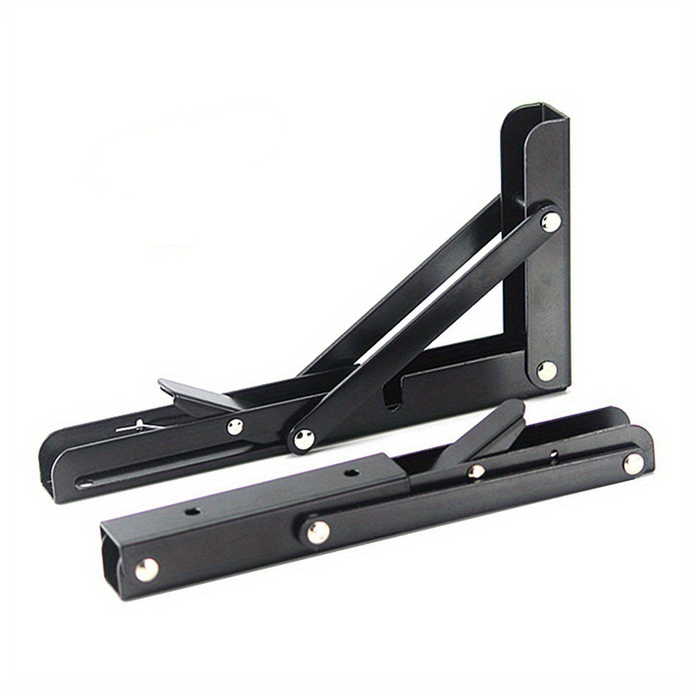 2 Heavy-Duty Folding Shelf Brackets, 90° Angle, High-Quality Carbon Steel, Wall Mounts for Home and Office Industrial Support.