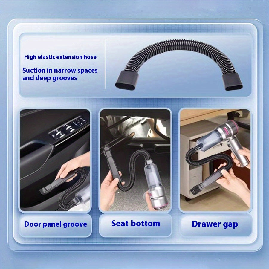 The Suitu 16000Pa Handheld Vacuum Cleaner is equipped with a powerful 100W brushless motor and is perfect for use as a portable car air cleaner. This 4-in-1 dust extractor is suitable for use at home, in the office, or while camping. It features a