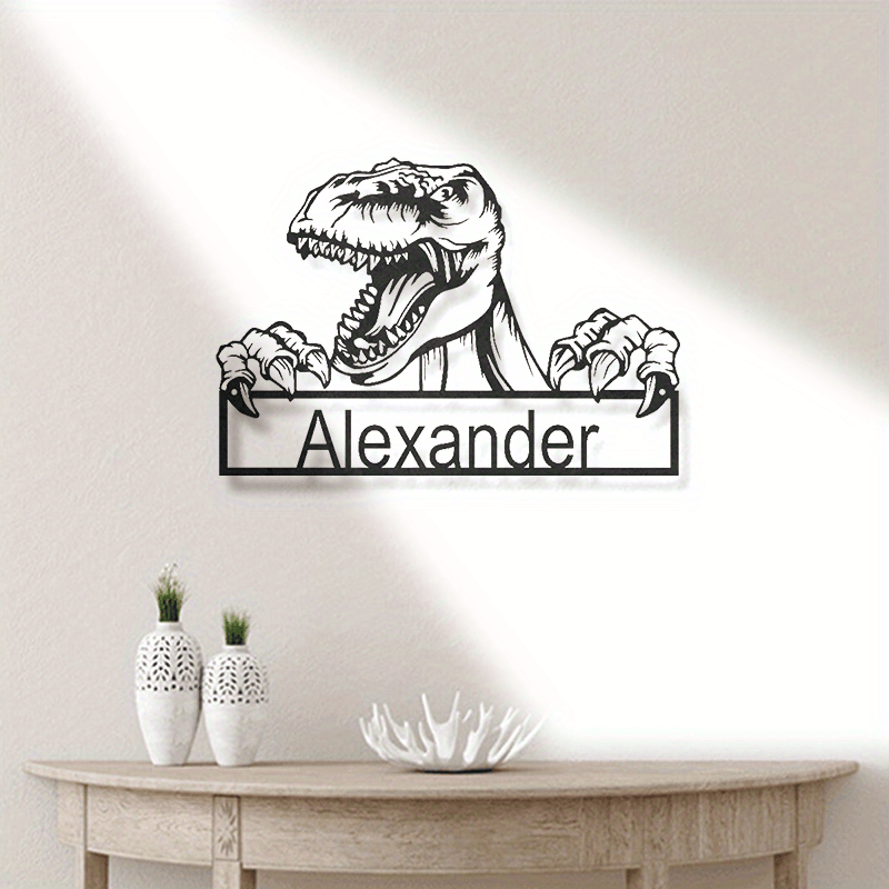 Customize your own T-Rex Iron Wall Art Sign with Personalized Name - Metal Decor perfect for any room in your home - Great for Dinosaur Fans, Ages 14 and up!