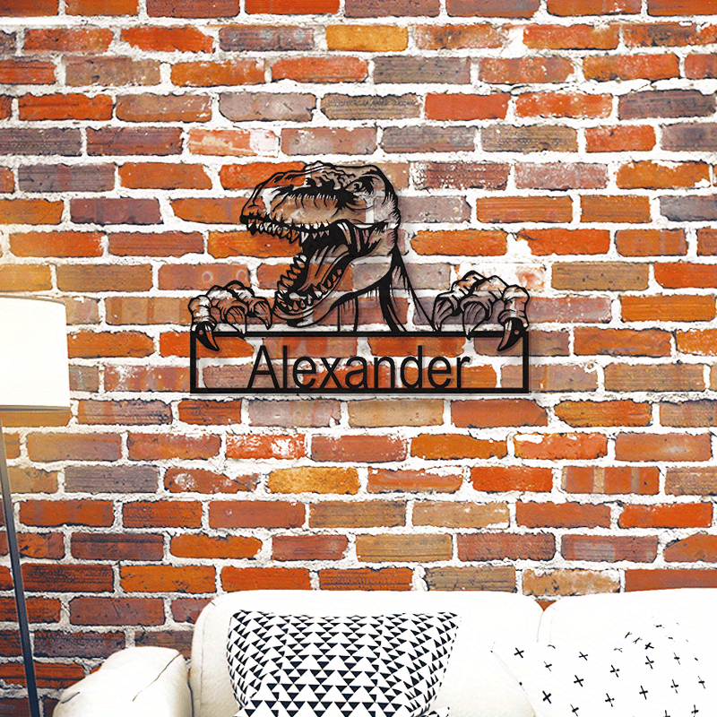 Customize your own T-Rex Iron Wall Art Sign with Personalized Name - Metal Decor perfect for any room in your home - Great for Dinosaur Fans, Ages 14 and up!