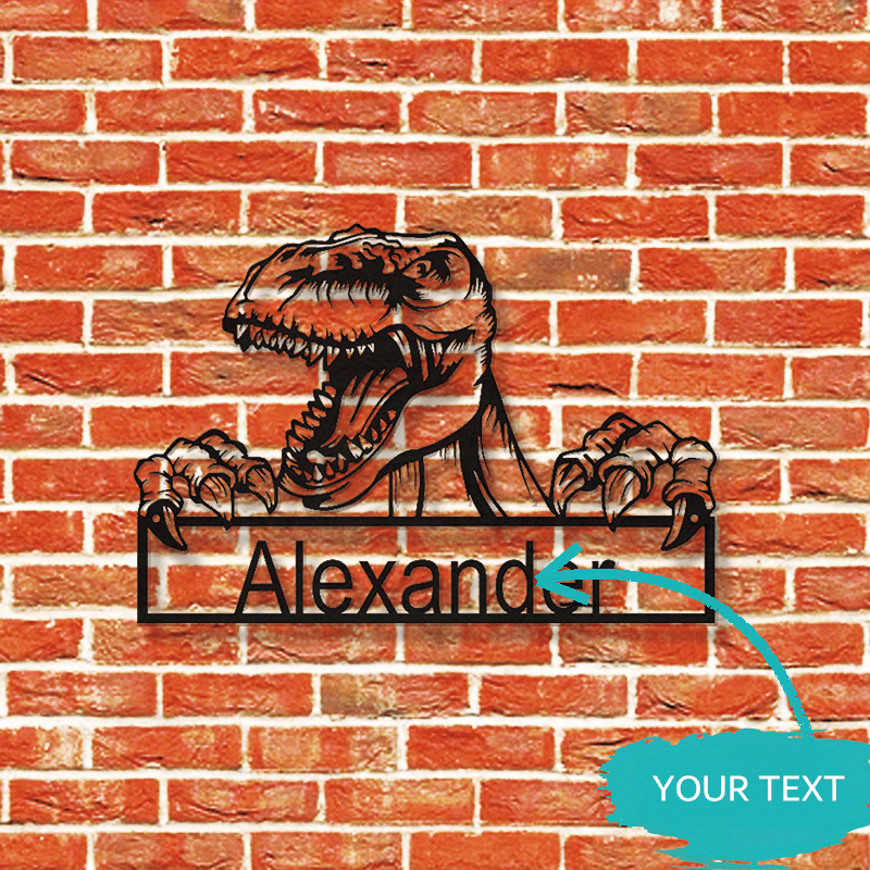 Customize your own T-Rex Iron Wall Art Sign with Personalized Name - Metal Decor perfect for any room in your home - Great for Dinosaur Fans, Ages 14 and up!