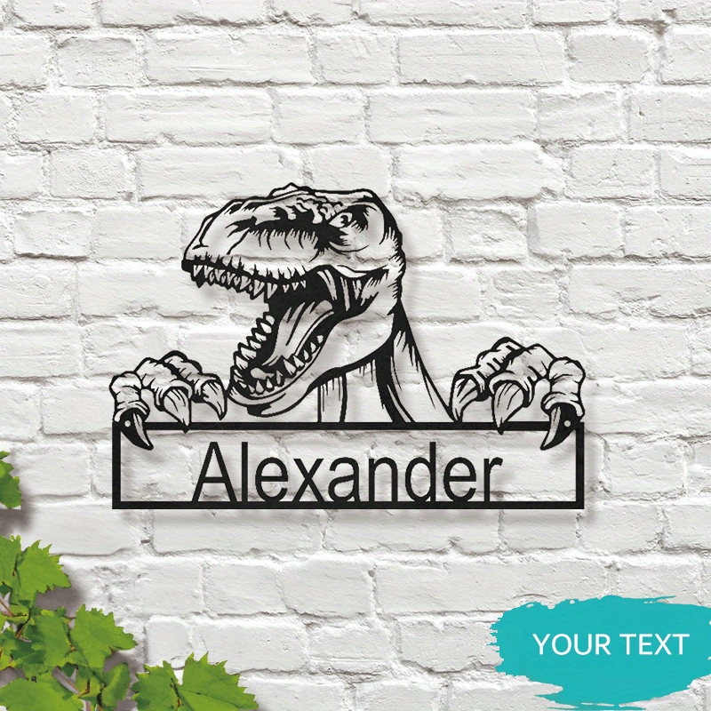 Customize your own T-Rex Iron Wall Art Sign with Personalized Name - Metal Decor perfect for any room in your home - Great for Dinosaur Fans, Ages 14 and up!