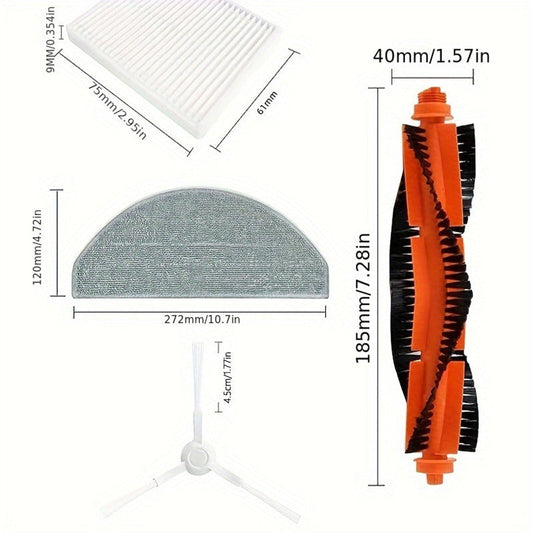 Запасные части для робот-пылесоса Xiaomi E10 B112 E12, включая 1 основную щетку, 1 боковую щетку, 1 тряпку для мытья и 1 HEPA-фильтр.