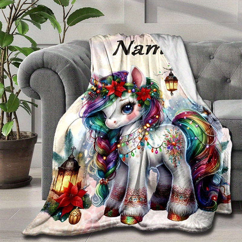 Customized Unicorn Blanket with Personalized Name - Luxuriously Soft, Cozy, and Warm for Snuggling on the Bed, Sofa, or Even Picnics | Ideal Holiday Gift for Christmas and Halloween.