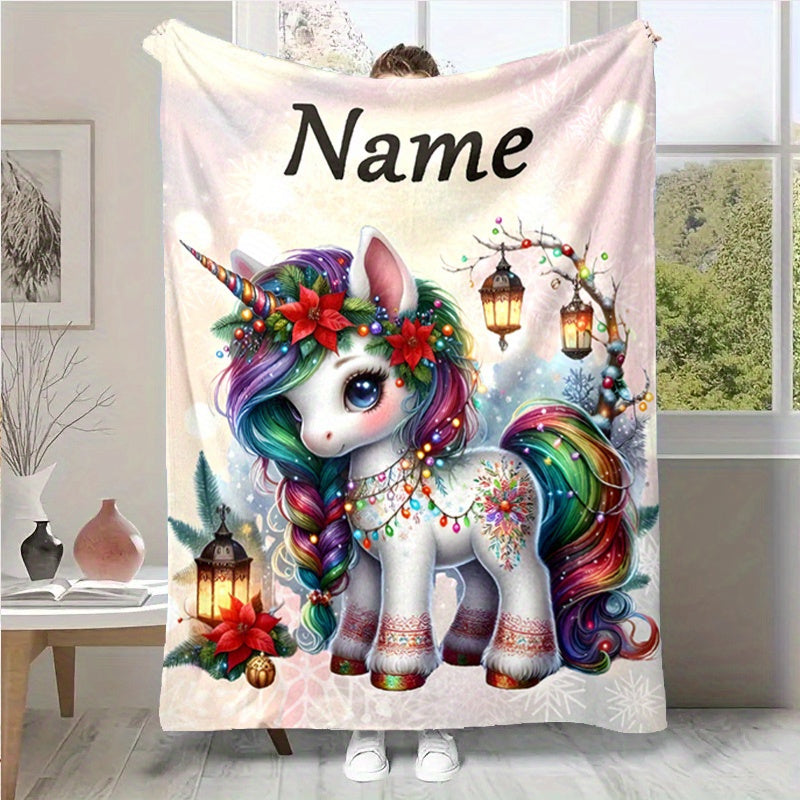 Customized Unicorn Blanket with Personalized Name - Luxuriously Soft, Cozy, and Warm for Snuggling on the Bed, Sofa, or Even Picnics | Ideal Holiday Gift for Christmas and Halloween.