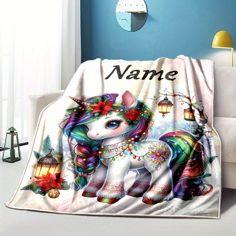 Customized Unicorn Blanket with Personalized Name - Luxuriously Soft, Cozy, and Warm for Snuggling on the Bed, Sofa, or Even Picnics | Ideal Holiday Gift for Christmas and Halloween.