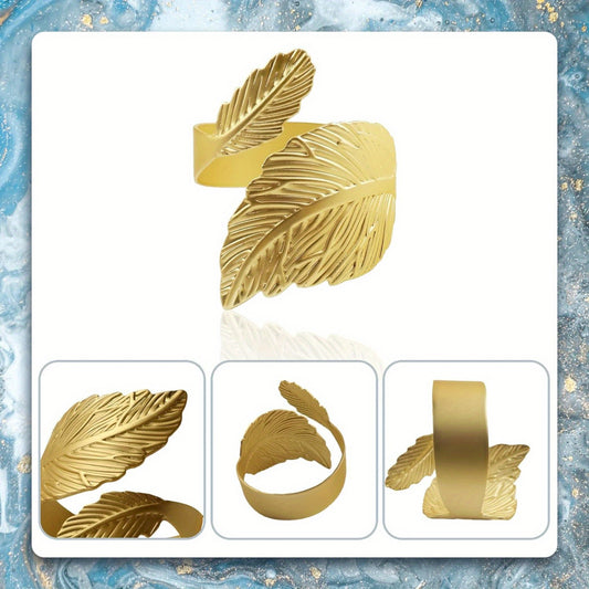 Golden Leaf Napkin Rings Set of 12 - Suitable for Holidays, Weddings & Special Occasions - Durable Alloy with Electroplated Finish