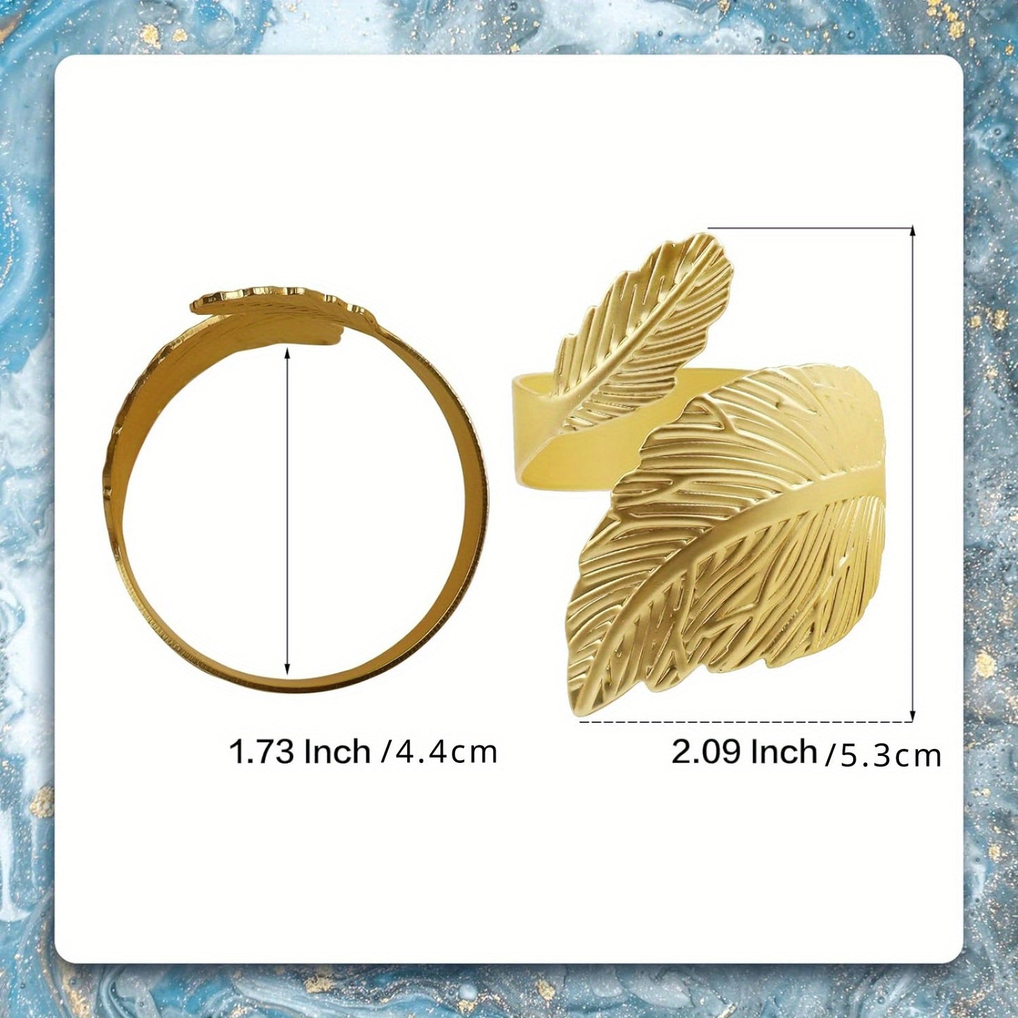 Golden Leaf Napkin Rings Set of 12 - Suitable for Holidays, Weddings & Special Occasions - Durable Alloy with Electroplated Finish