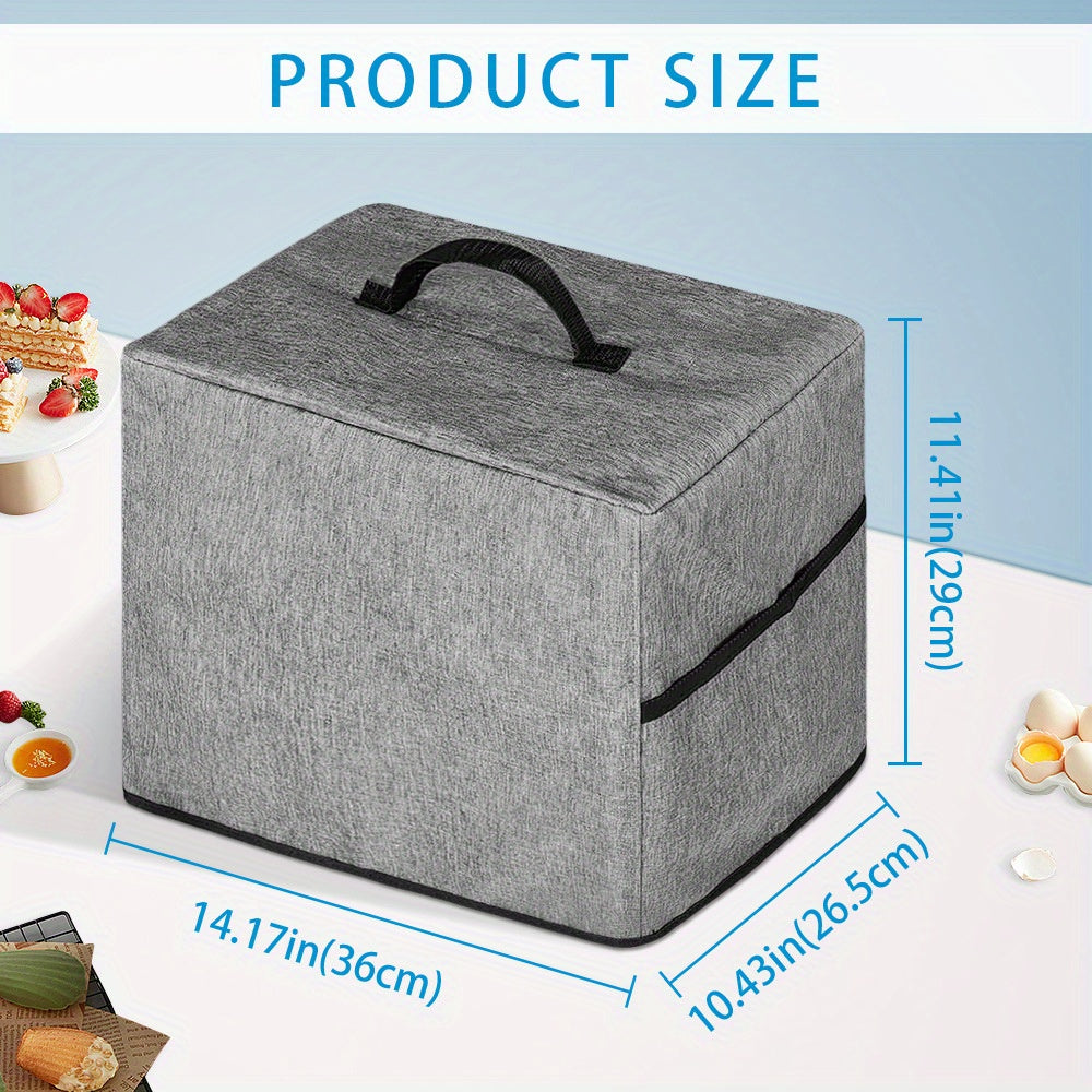 High-quality dust cover made of gray polyester for ice cream machines, featuring a zipper and handle for easy access. Safe for non-food contact areas and ideal for protecting kitchen appliances.