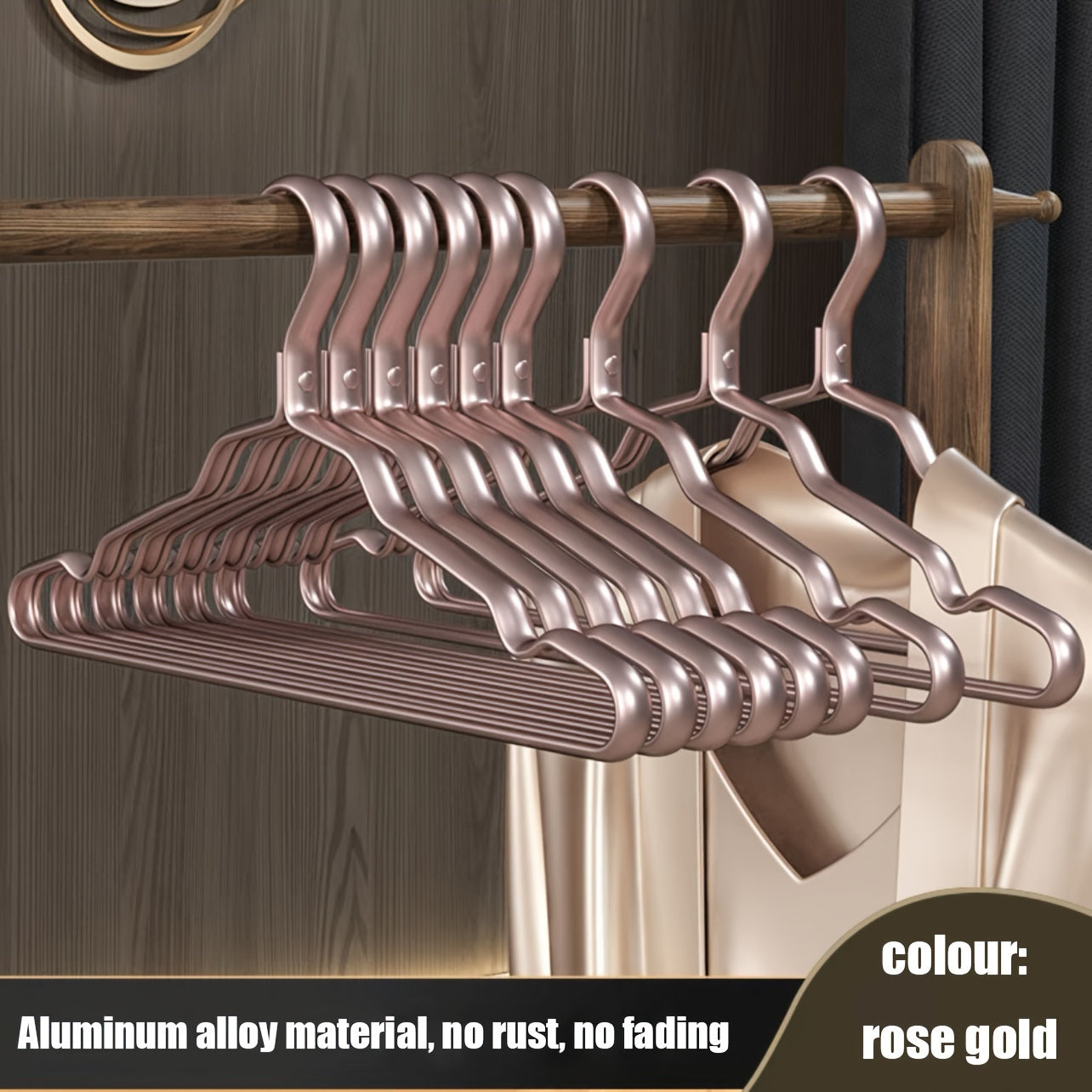 10-Pack adjustable non-slip metal clothes hangers made of sturdy aluminum alloy, suitable for pants, skirts, jeans, and coats. Ideal for retail display.