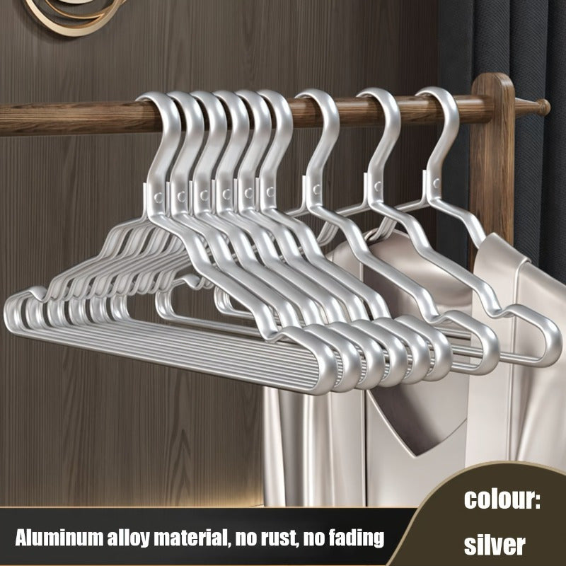 10-Pack adjustable non-slip metal clothes hangers made of sturdy aluminum alloy, suitable for pants, skirts, jeans, and coats. Ideal for retail display.