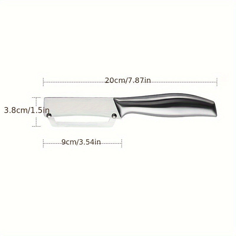 Stainless steel peeler with sharp blade, ideal for various fruits and vegetables including potatoes, pumpkins, and pineapples. Includes bottle opener and vegetable slicer. Essential kitchen tool.