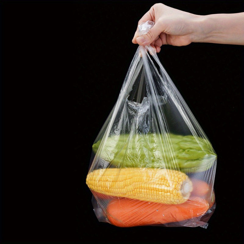 Pack of 100 Large Kitchen Fresh-Keeping Bags - Clear, Food-Safe, Long-Lasting, and Eco-Friendly - Ideal for Preserving Fruits, Veggies, and More in Markets, Stores, and Supermarkets during Holiday Seasons