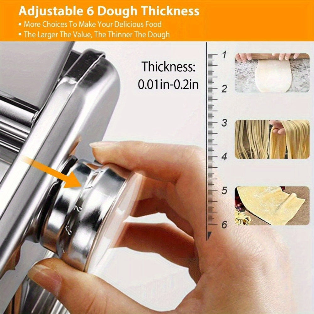 Multi-functional Stainless Steel Pasta Maker - Hand-crank Noodle Press for Spaghetti, Lasagna & Fettuccine with Adjustable Thickness and Dual Width Settings