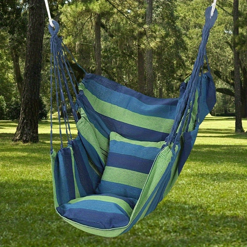 Portable outdoor camping tent hammock and swing chair, strong, comfortable, and durable. Suitable for outdoor use and indoors in home, bedroom, or yard.