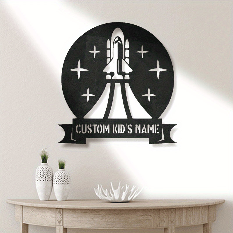 Personalize your child's space with our custom Kids Name Space Rocket Metal Wall Art! This personalized bedroom sign is made of durable iron construction and makes the perfect addition to any boy's room decor. It also makes a unique and thoughtful