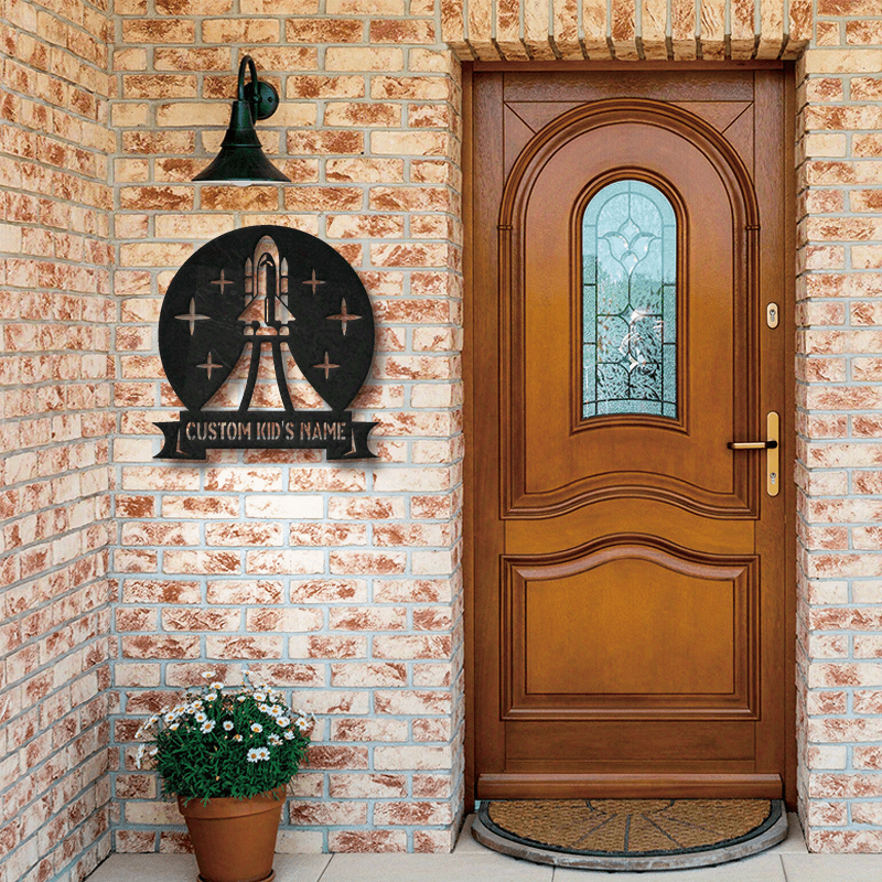 Personalize your child's space with our custom Kids Name Space Rocket Metal Wall Art! This personalized bedroom sign is made of durable iron construction and makes the perfect addition to any boy's room decor. It also makes a unique and thoughtful