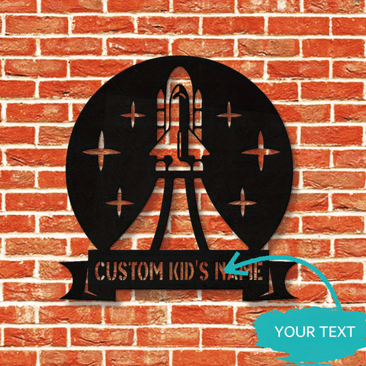 Personalize your child's space with our custom Kids Name Space Rocket Metal Wall Art! This personalized bedroom sign is made of durable iron construction and makes the perfect addition to any boy's room decor. It also makes a unique and thoughtful