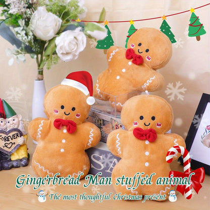 Modern Gingerbread Man plush toy, hand washable, plays audio, polyester material, ideal for Christmas decor.