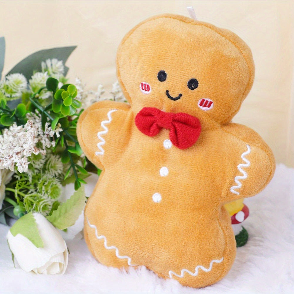 Modern Gingerbread Man plush toy, hand washable, plays audio, polyester material, ideal for Christmas decor.