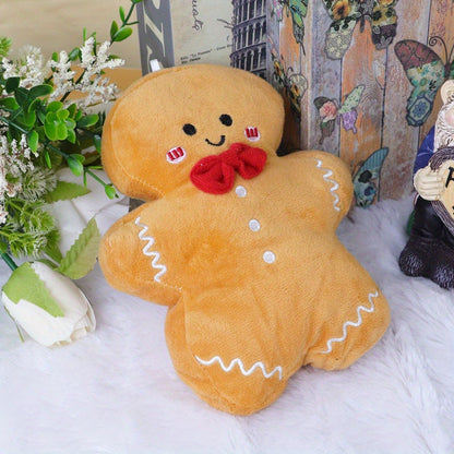 Modern Gingerbread Man plush toy, hand washable, plays audio, polyester material, ideal for Christmas decor.