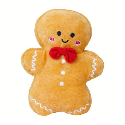 Modern Gingerbread Man plush toy, hand washable, plays audio, polyester material, ideal for Christmas decor.