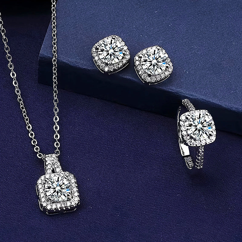 4-piece Rhinestone Jewelry Set includes necklace, earrings, and ring, perfect for women and teens for parties and special occasions.