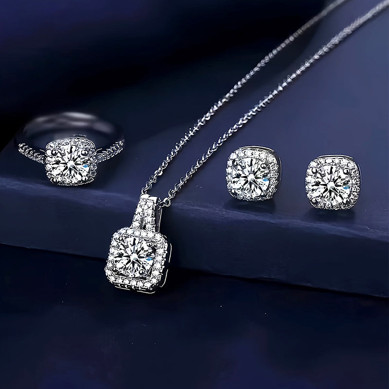 4-piece Rhinestone Jewelry Set includes necklace, earrings, and ring, perfect for women and teens for parties and special occasions.