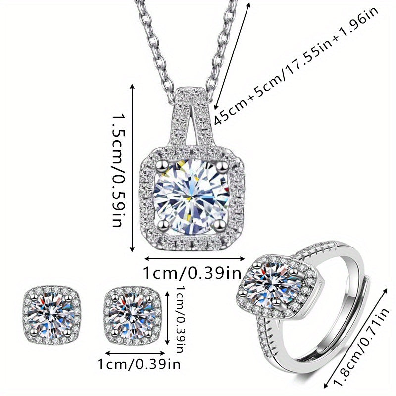 4-piece Rhinestone Jewelry Set includes necklace, earrings, and ring, perfect for women and teens for parties and special occasions.